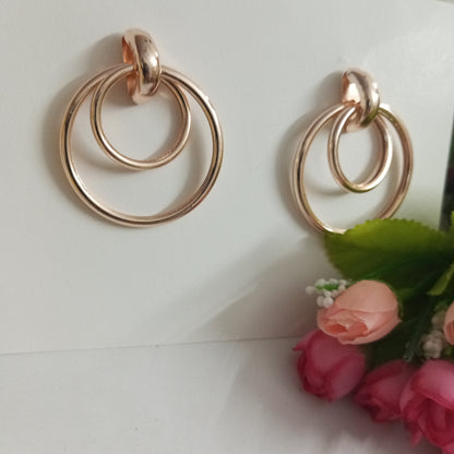 Rose Gold Toned Drop Earrings Double Layer