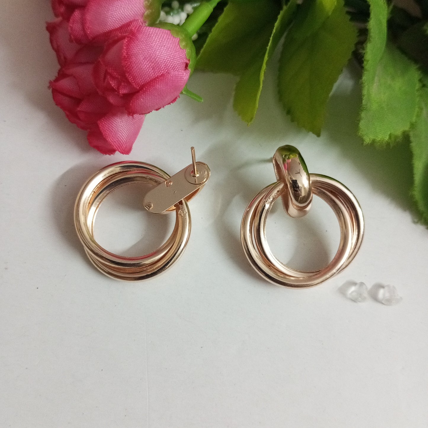 Rose Gold Toned Drop Earrings Tangled Layer