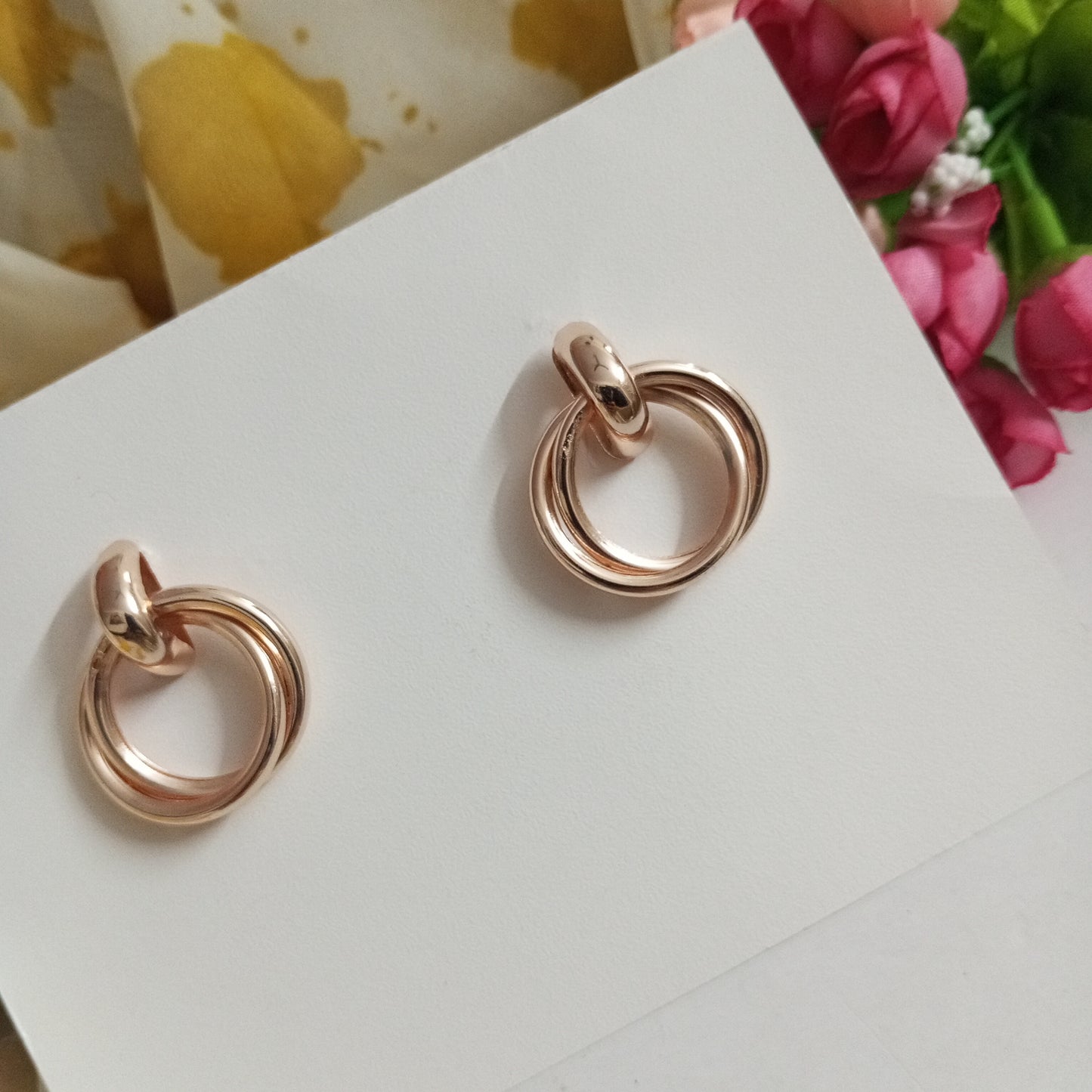 Rose Gold Toned Drop Earrings Tangled Layer