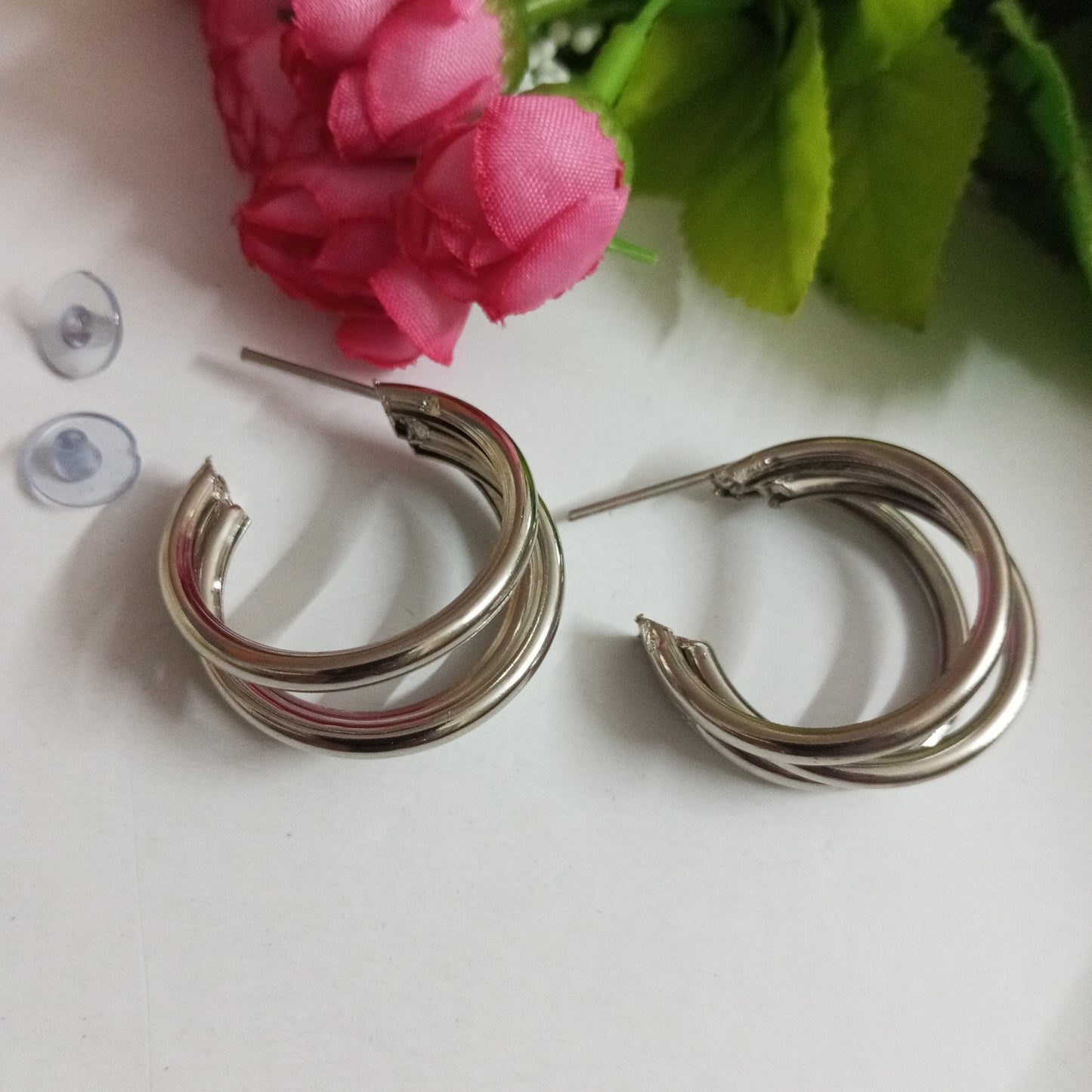 Silver Toned Half Hoop Earrings