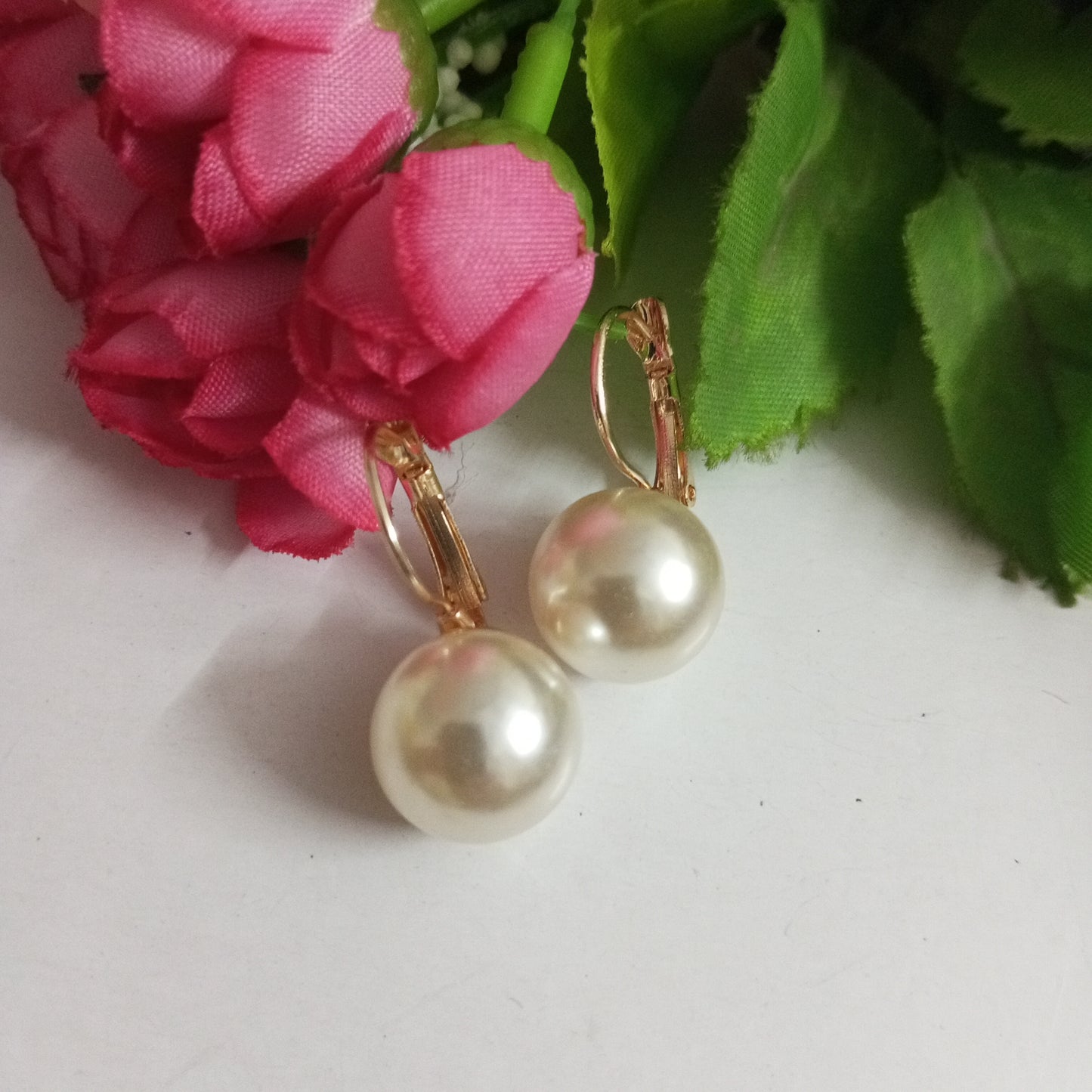 Gold Toned Pearl Drop Earrings