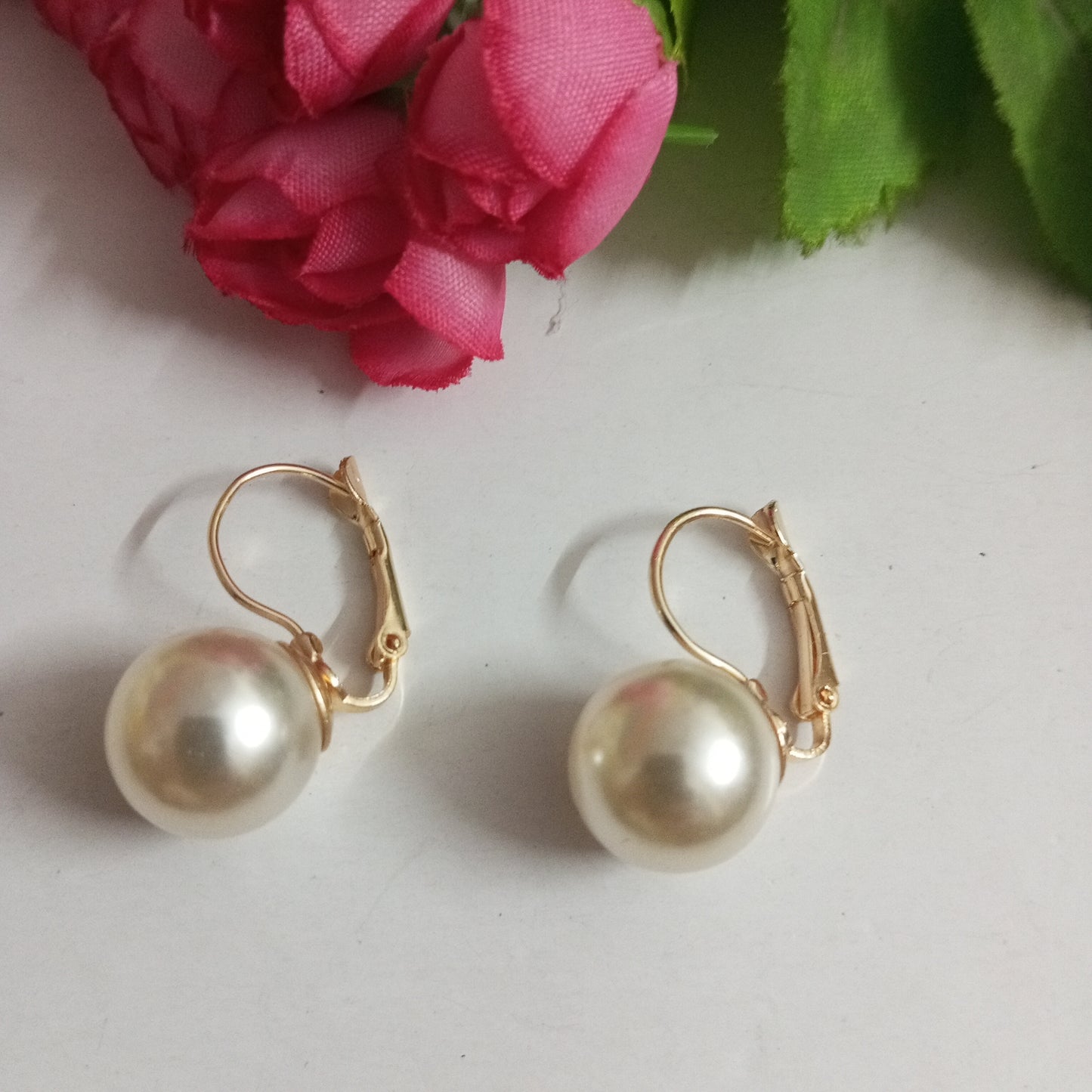 Gold Toned Pearl Drop Earrings