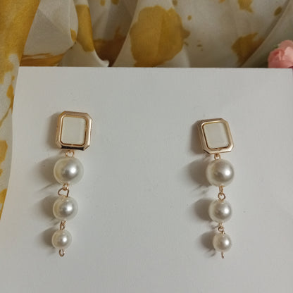 Gold Toned Drop Pearls Earrings