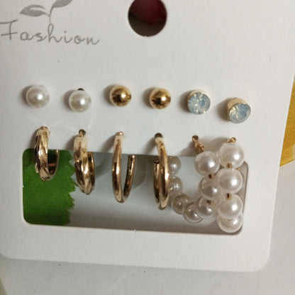 Combo of 6 Earrings- Golden and Pearl