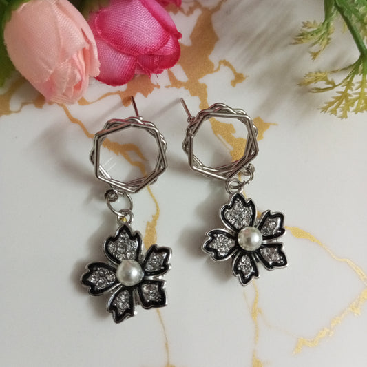 Cute Earrings with cz studded Black flower