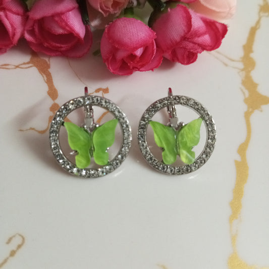 Silver cz studded Cute Butterfly Earrings