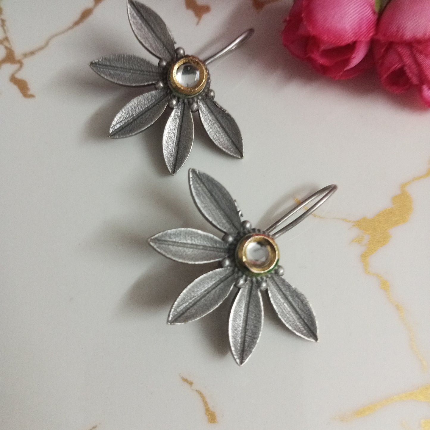 Oxidised Earrings half flower design