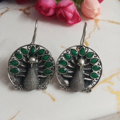 Peacock design Oxidised Earrings- Match with your outfit color