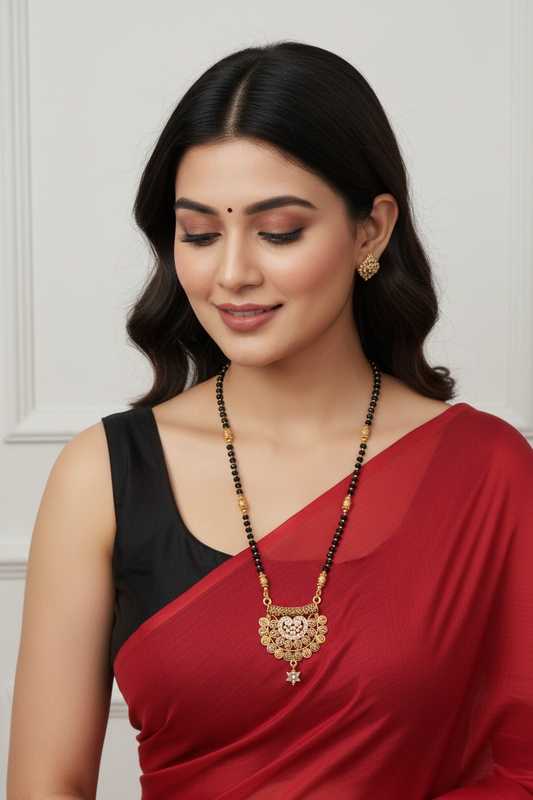 Cz Studded Golden Long Mangalsutra with a Hanging Star