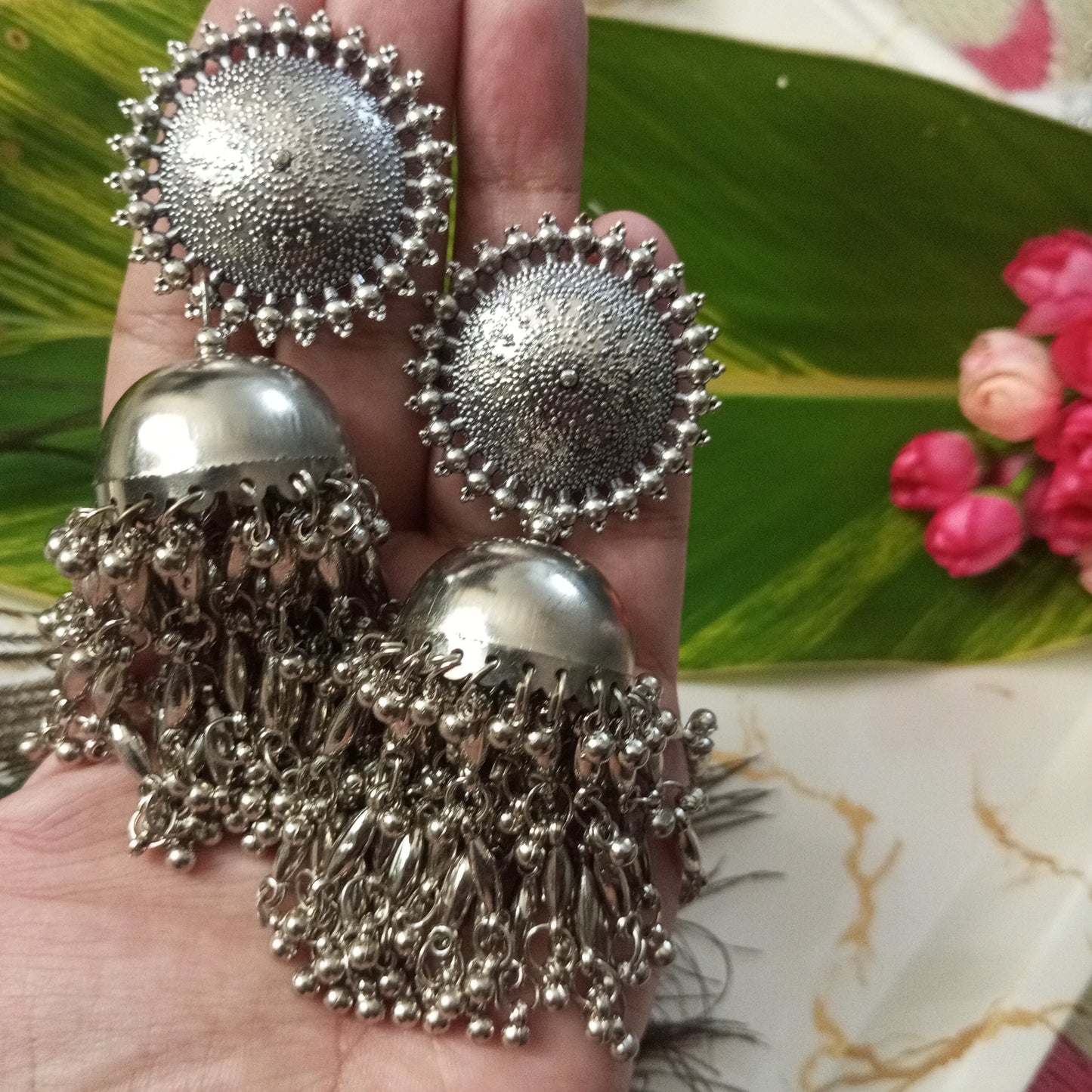 Oxidised Jhumka with Latkan Earrings