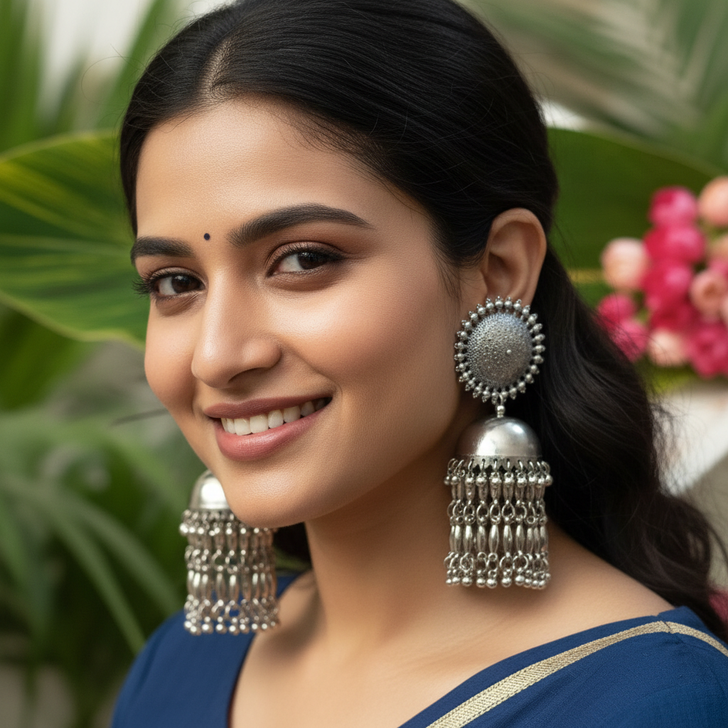 Oxidised Jhumka with Latkan Earrings