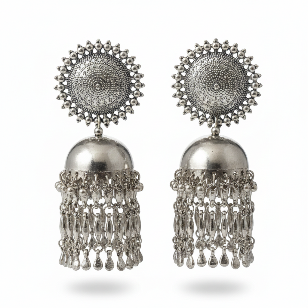 Oxidised Jhumka with Latkan Earrings