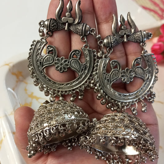 Oxidised Trident Jhumka Earrings