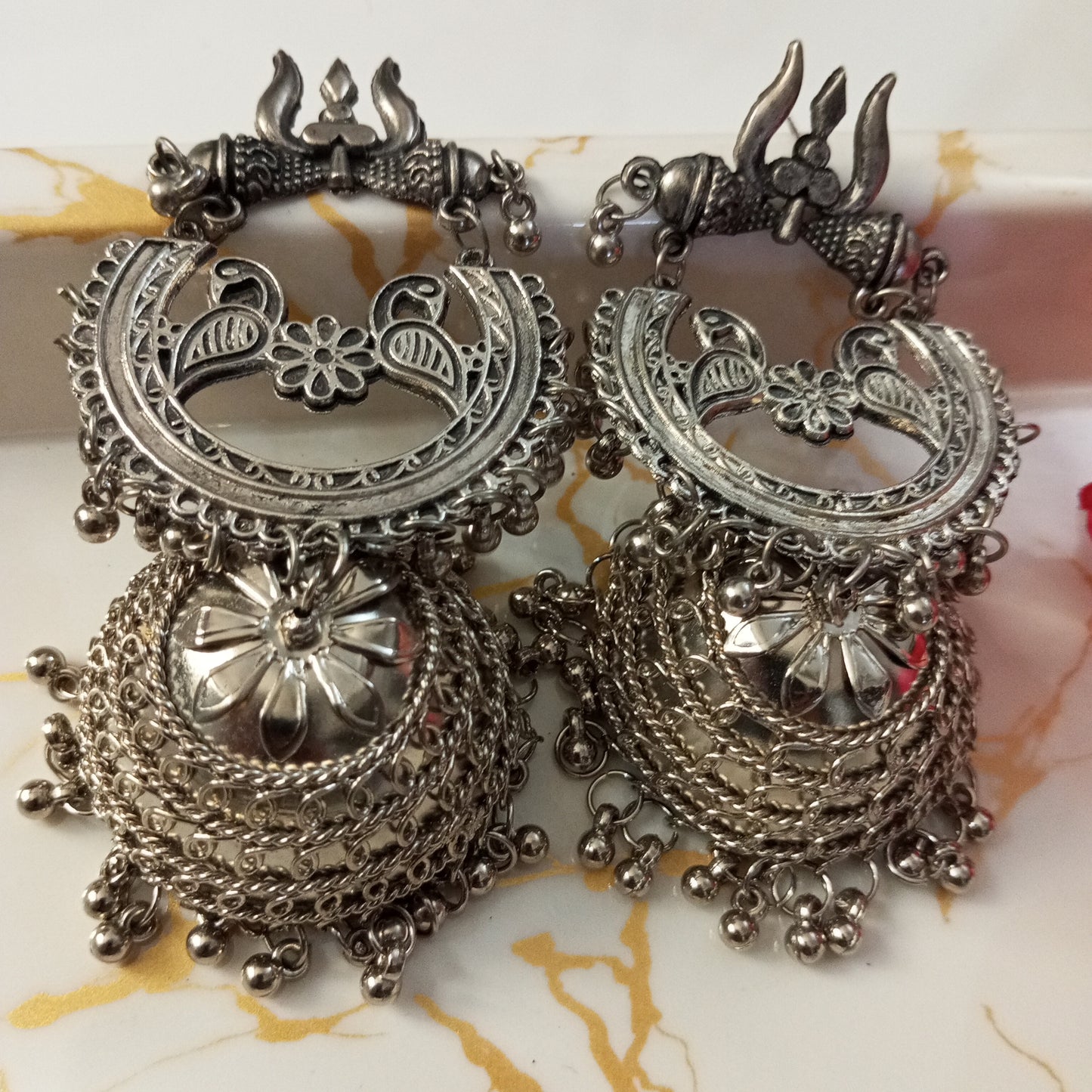 Oxidised Trident Jhumka Earrings