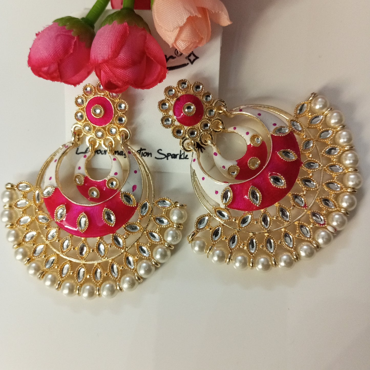 Ethnic Chandbali Earrings with Pearl work