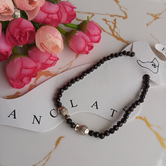 Anklet- Black Beads and Silver Fishes