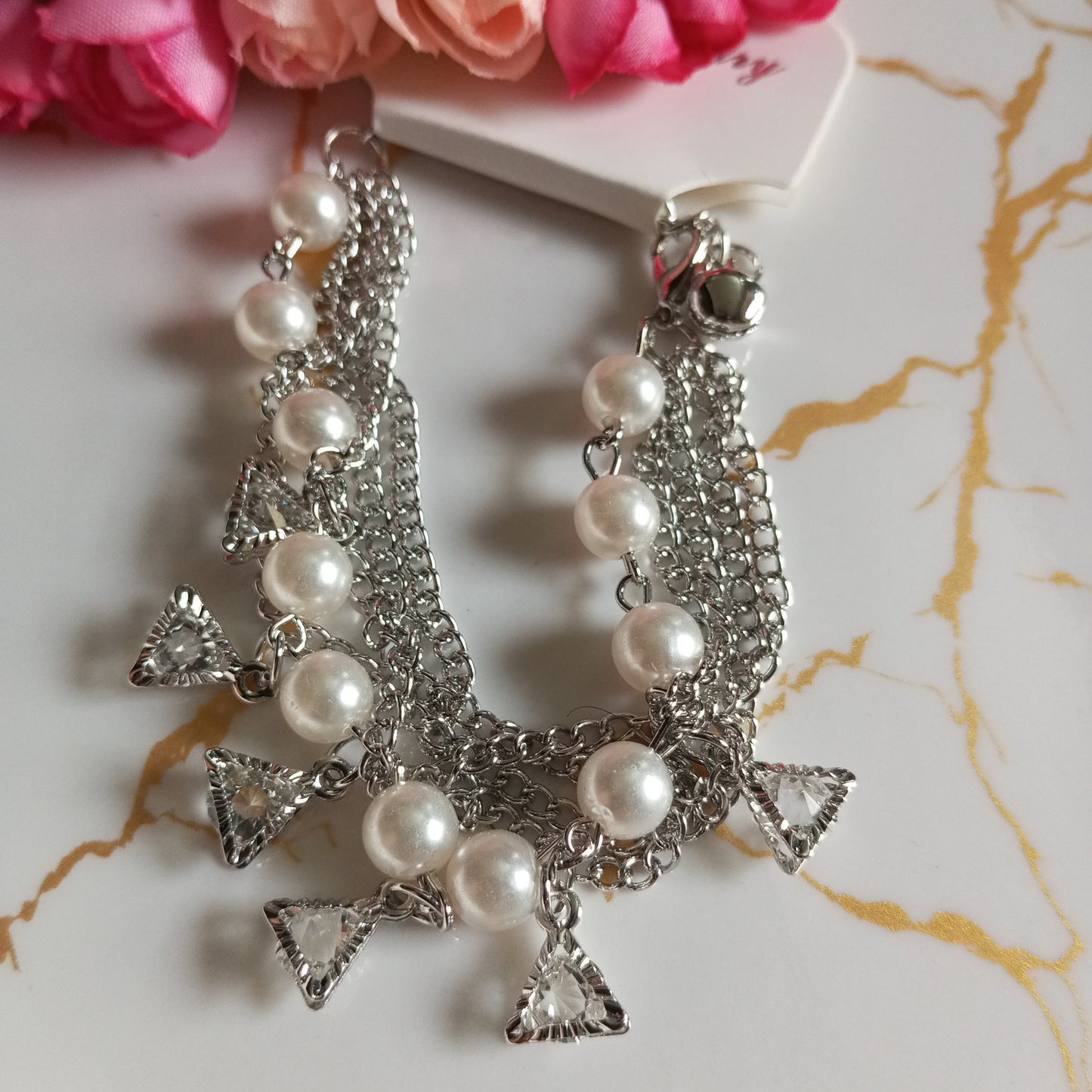 Silver Multilayer Adjustable Bracelet- Pearls