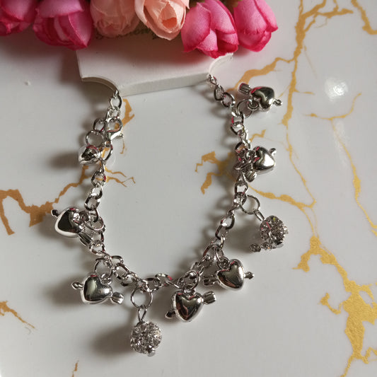 Silver Adjustable Bracelet- Hanging Hearts