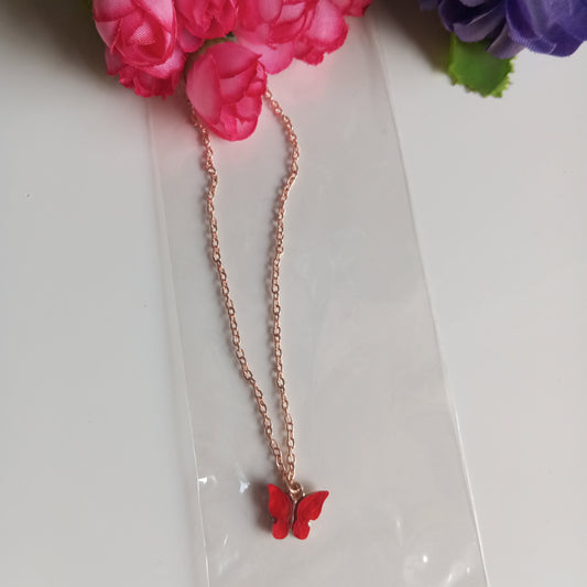 Chain with Pendant- Red Butterfly