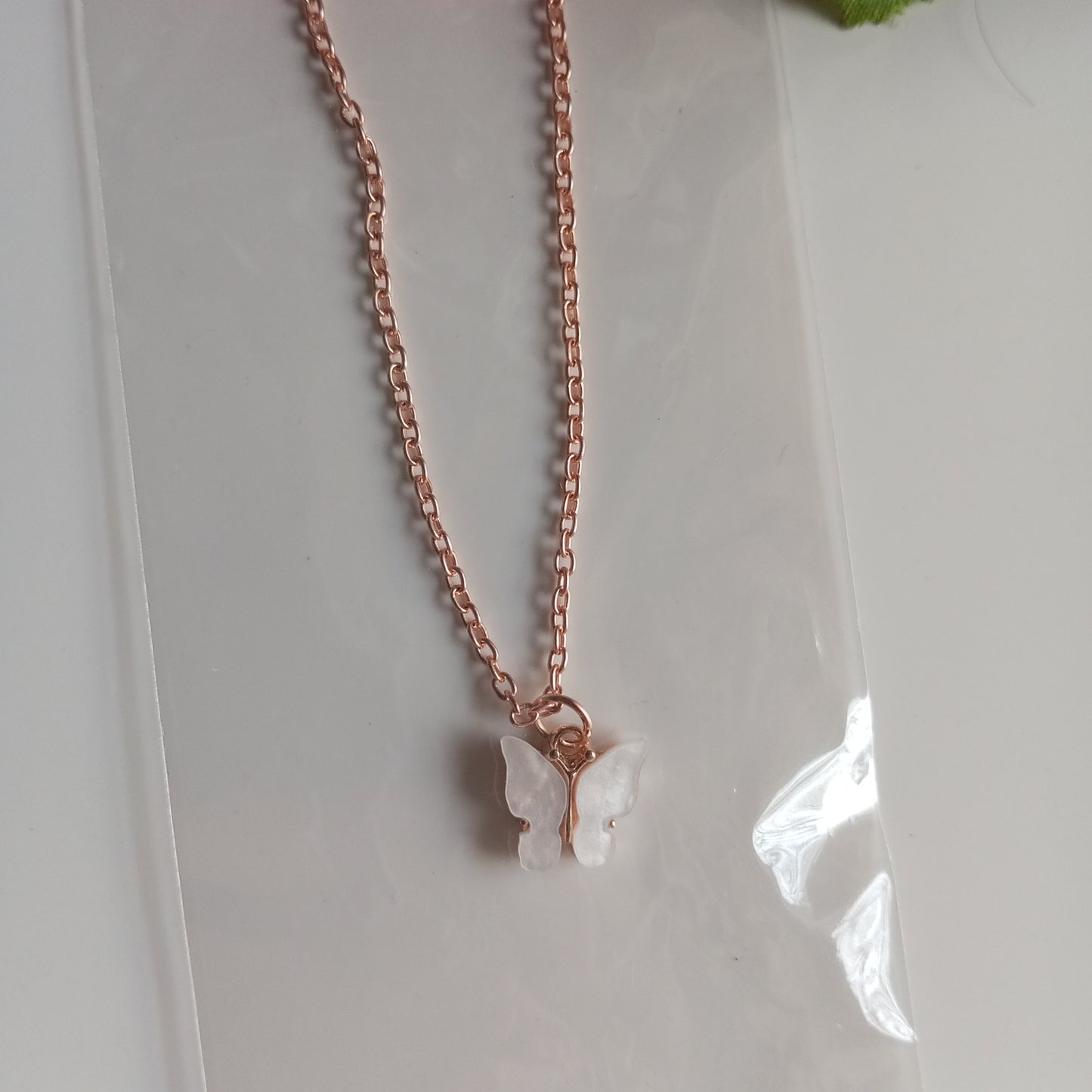 Chain with Pendant- White Butterfly