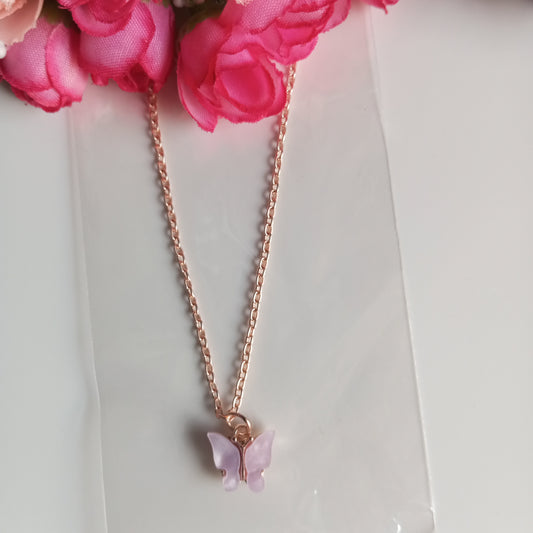 Chain with Pendant- Baby Pink Butterfly