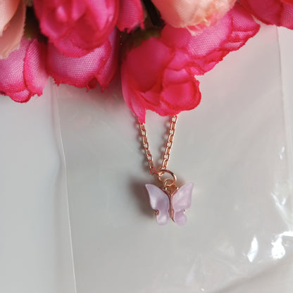 Chain with Pendant- Baby Pink Butterfly