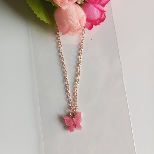 Chain with Pendant- Pink Butterfly