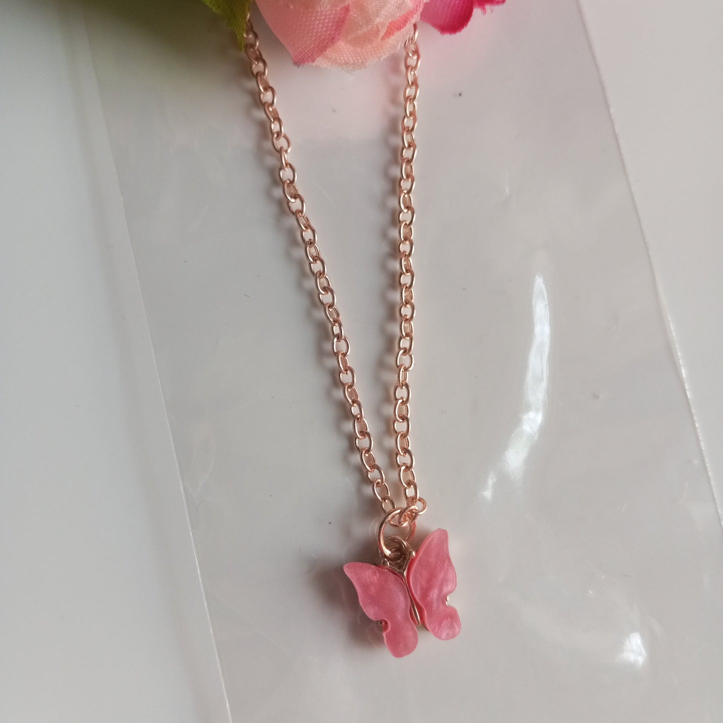 Chain with Pendant- Pink Butterfly