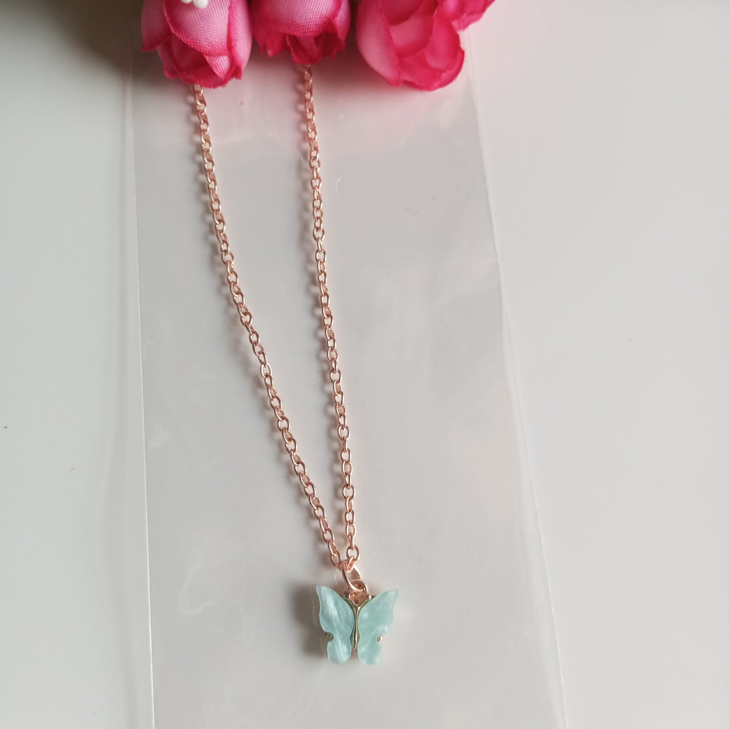 Chain with Pendant- Mint Blue Butterfly