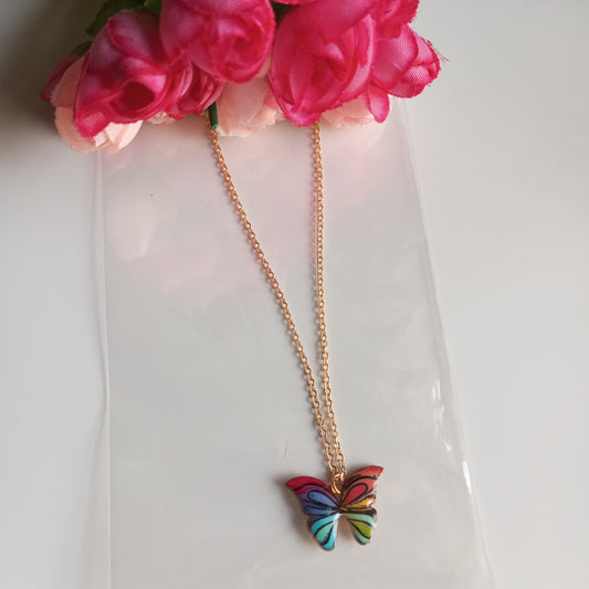 Chain with Pendant- Rainbow Butterfly