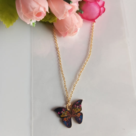 Chain with Pendant- Multicolor Butterfly
