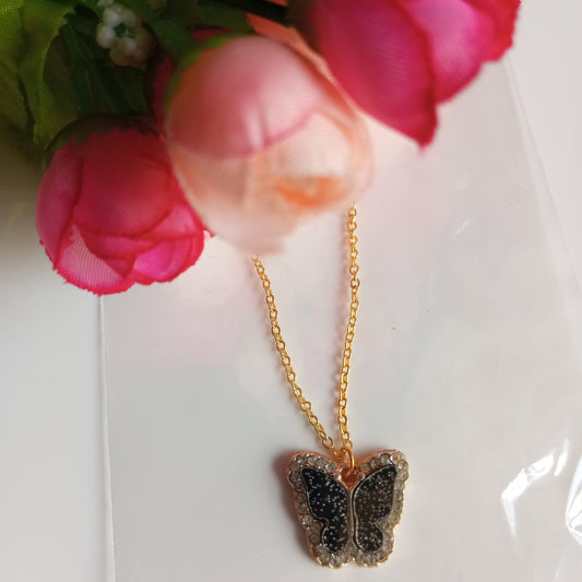 Chain with Pendant- cz Black Butterfly