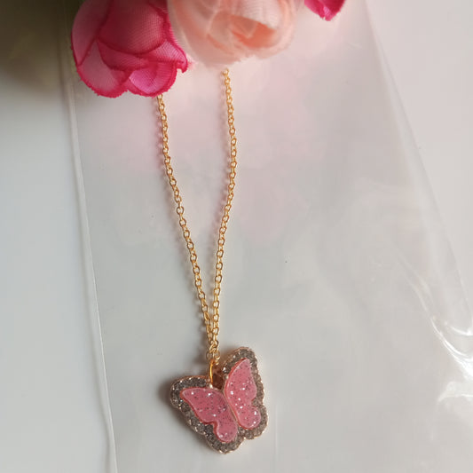 Chain with Pendant- cz Pink Butterfly