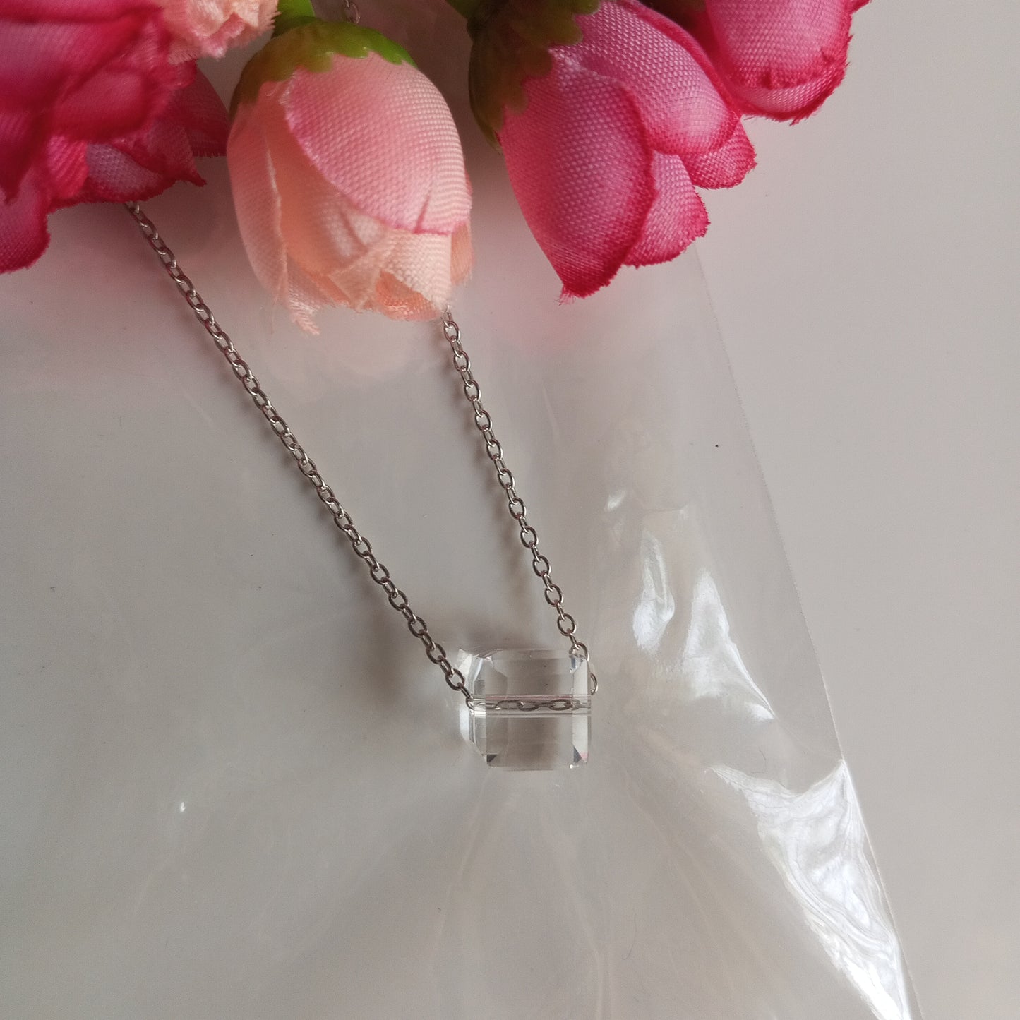 Silver Chain with Pendant- Transparent Stone