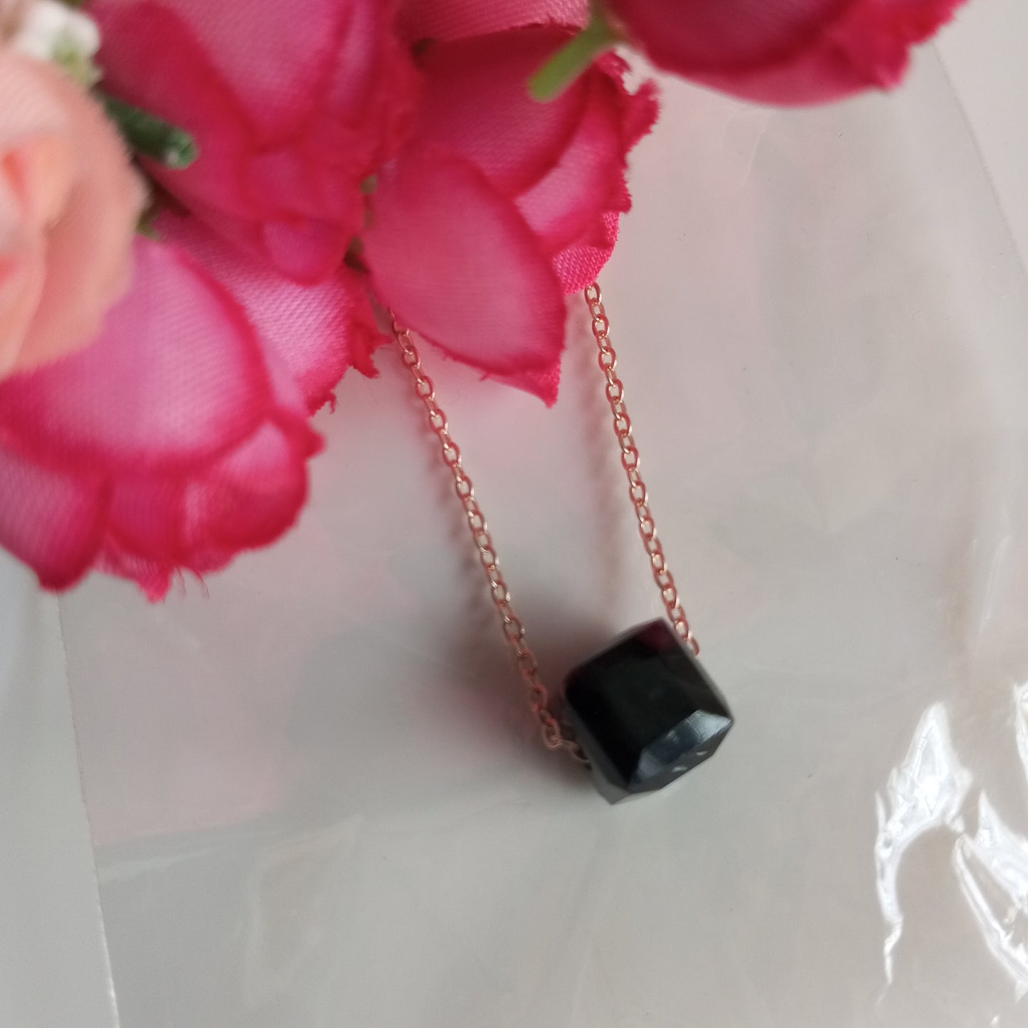 Chain with Pendant- Black Stone