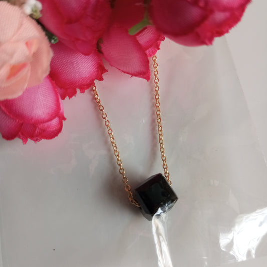 Gold Chain with Pendant- Black Stone