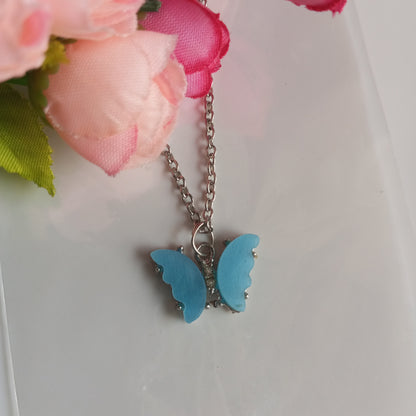 Silver Chain with Pendant- Light Blue Butterfly