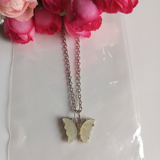 Silver Chain with Pendant- Lightest Yellow Butterfly