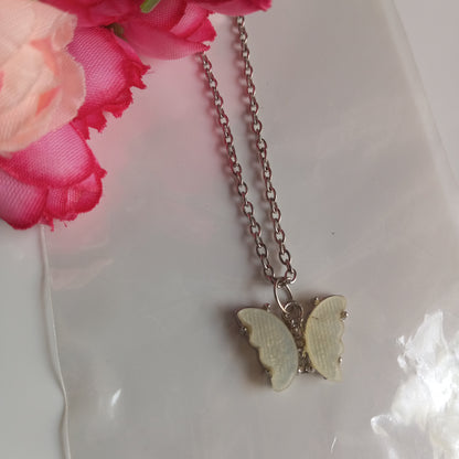 Silver Chain with Pendant- Lightest Yellow Butterfly