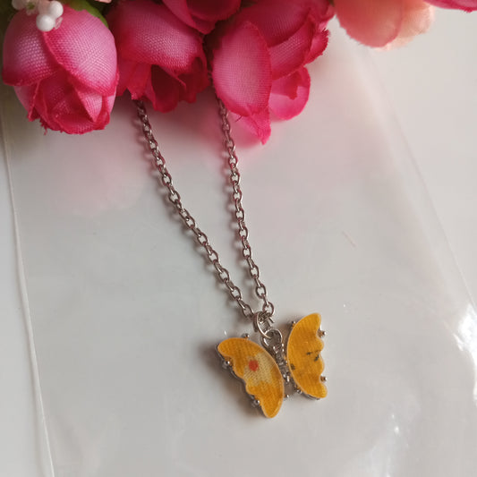 Silver Chain with Pendant-Yellow Butterfly
