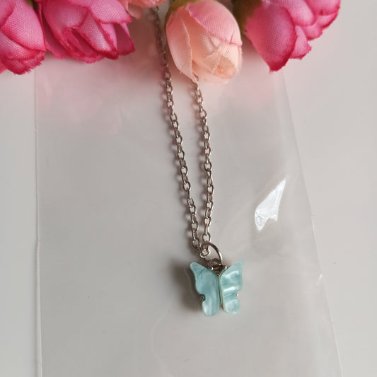 Silver Chain with Pendant- Mint Blue Butterfly