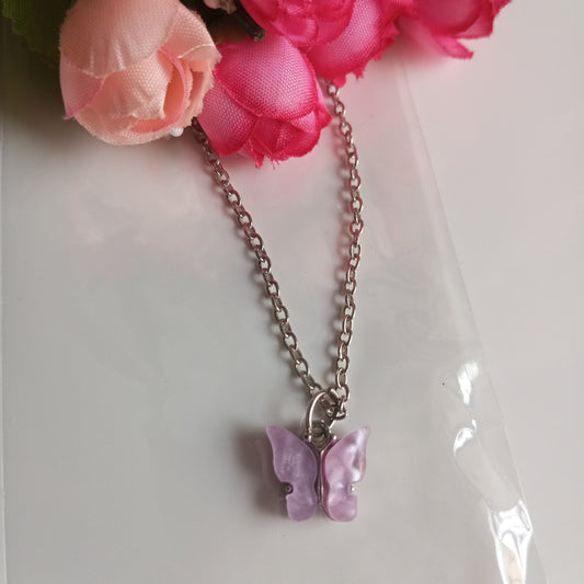 Silver Chain with Pendant- Light Purple Butterfly