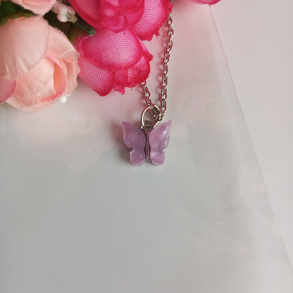 Silver Chain with Pendant- Light Purple Butterfly