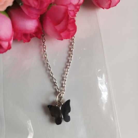 Silver Chain with Pendant- Black Butterfly