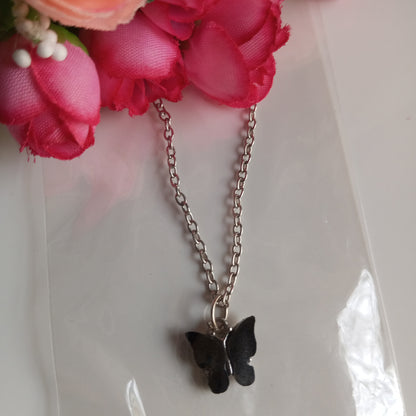 Silver Chain with Pendant- Black Butterfly