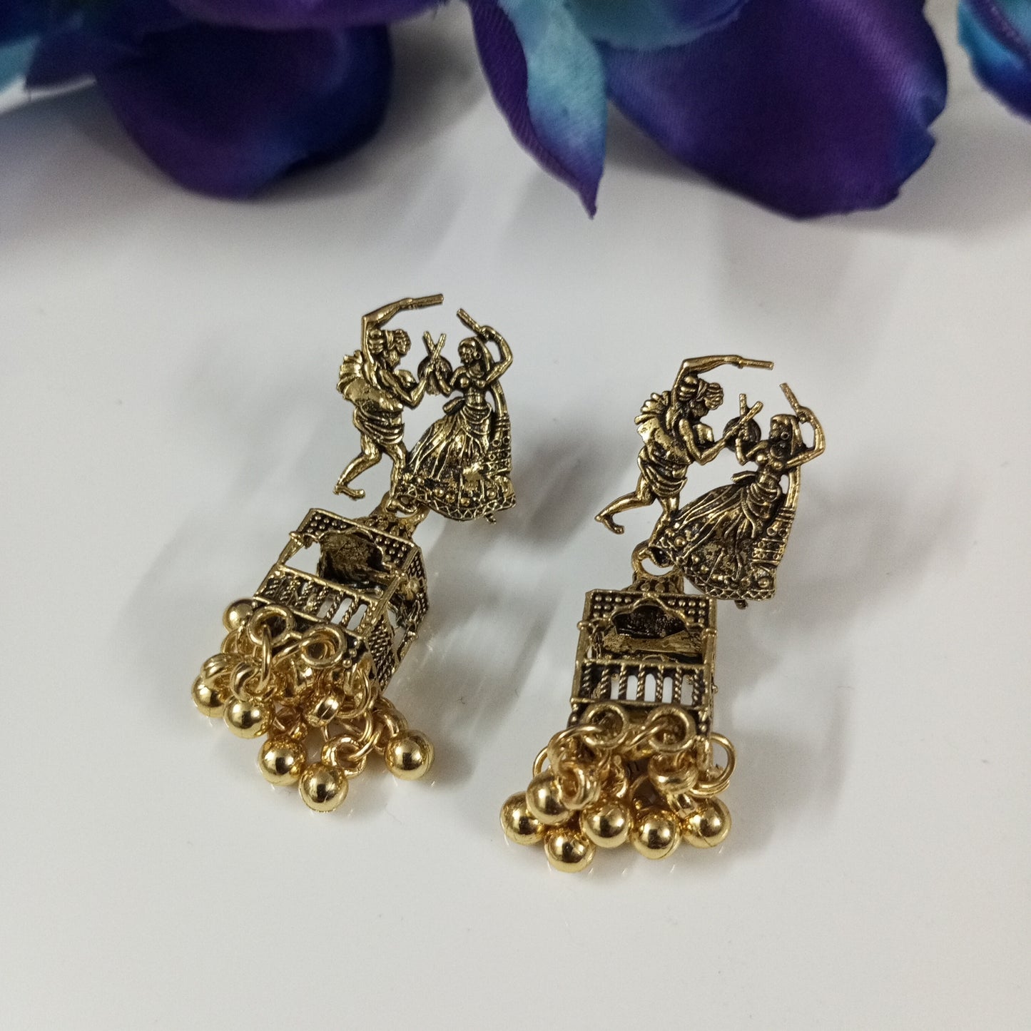 Oxidised Copper Look Couple Jhumka Earrings