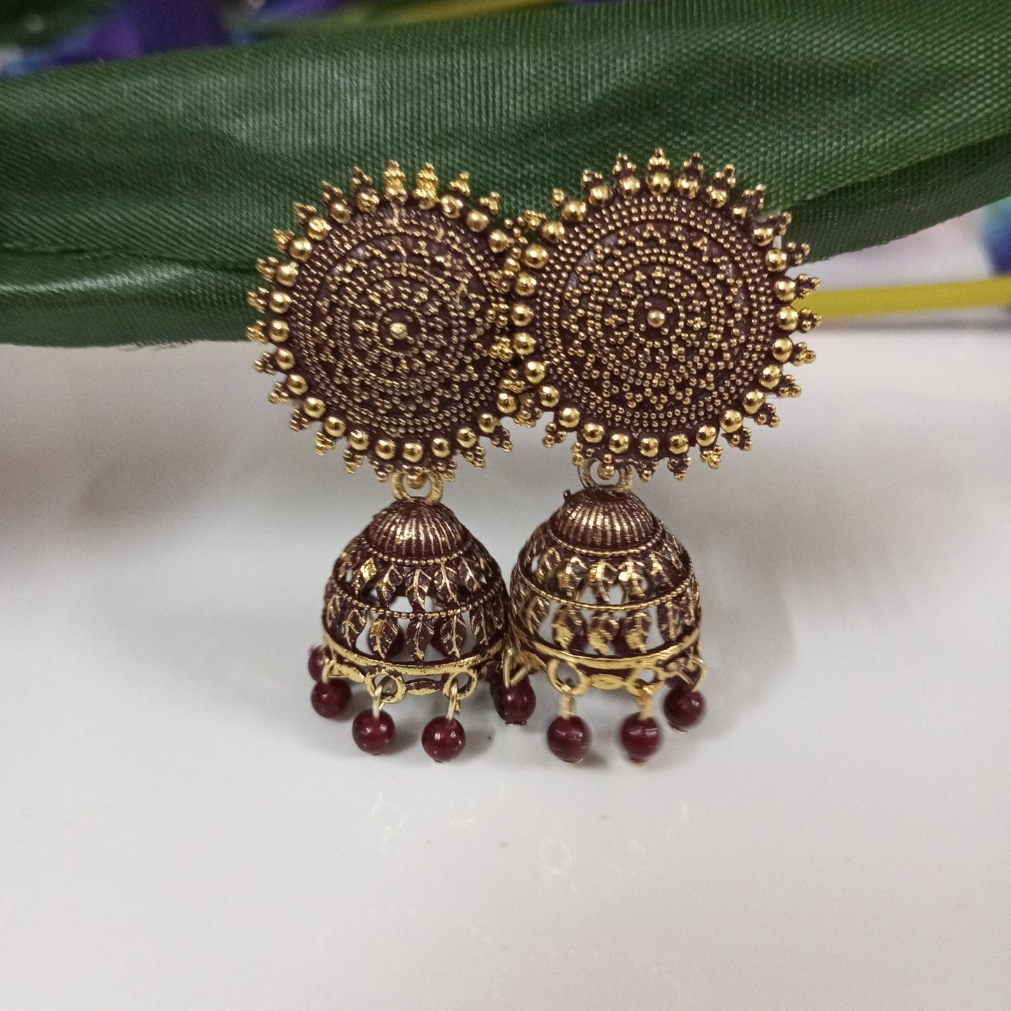 Oxidised Copper Look Jhumka Earrings