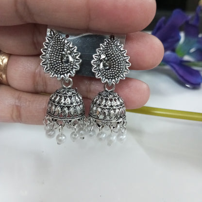 Oxidised Vani Jhumka Earrings