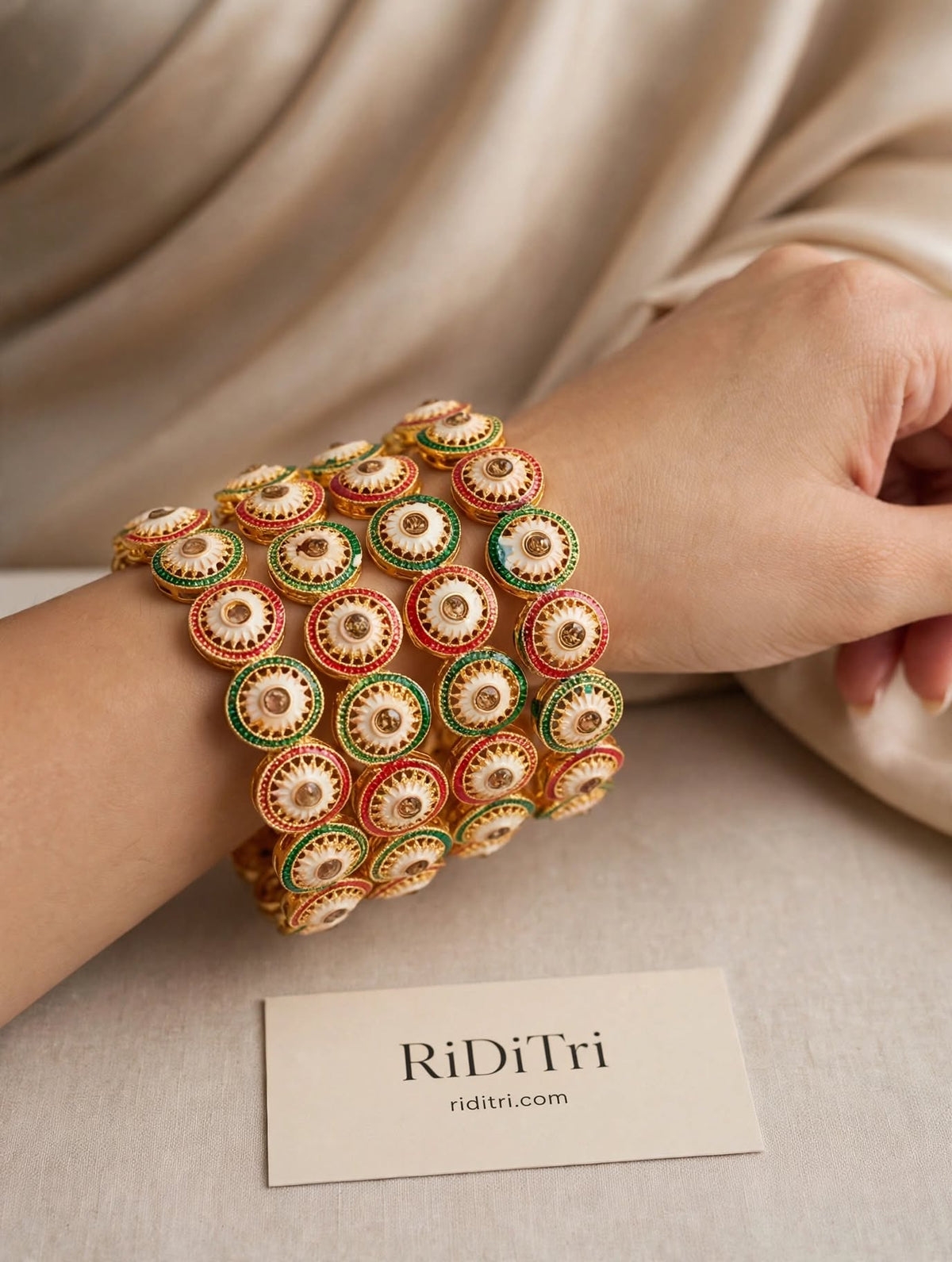 Chakra Red Green Gold Plated Bangles