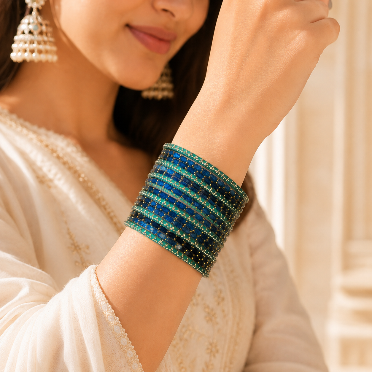 Viral Blue Raindrop Glass Bangles Set